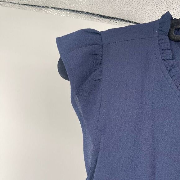 Monteau Navy Flutter Cap Sleeve Belted Cropped Wide Leg Jumpsuit XS Button Front - Picture 6 of 16